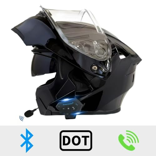 Motorcycle Bluetooth Modular Helmet, DOT Approved Flip Up Full Face Dual Visor Helmet, with Dual Speakers and Microphone P445