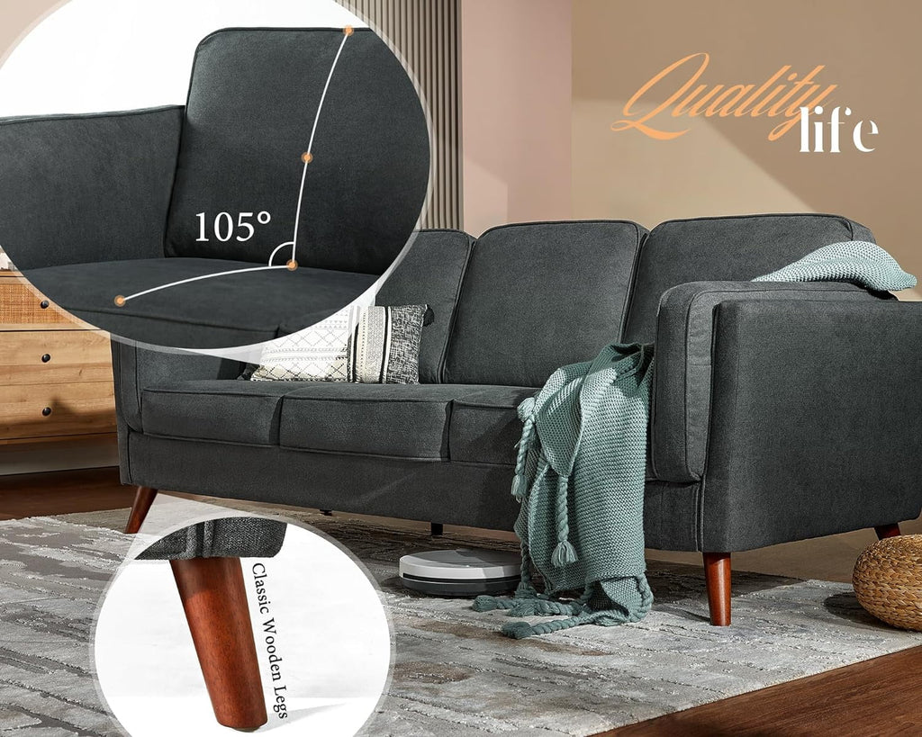 87 inch Dark Grey Deep Seat Sofa with Embedded Arm Pillow N3233
