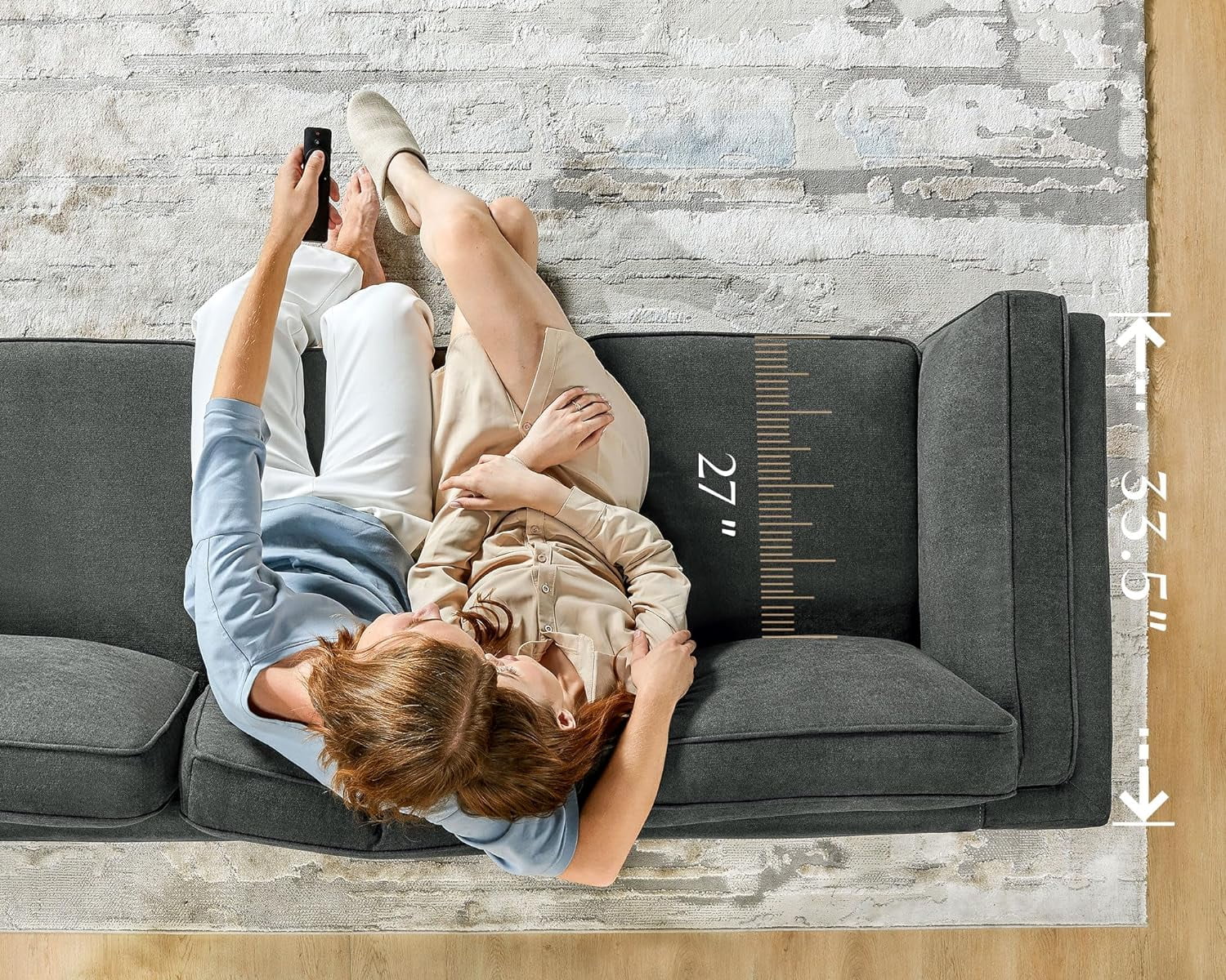 87 inch Dark Grey Deep Seat Sofa with Embedded Arm Pillow N3233