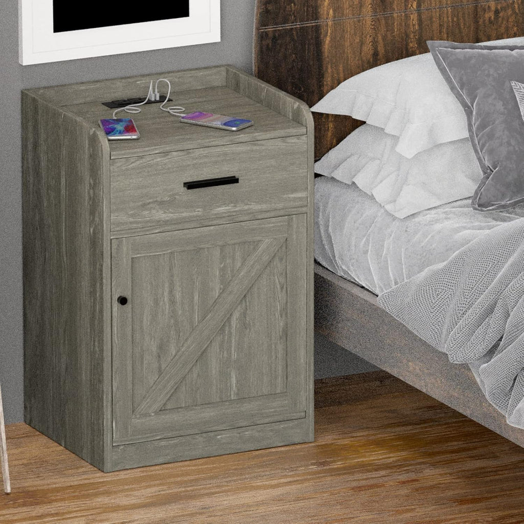 Walnut Wood Nightstand with Storage Drawer set of 2 Z272133