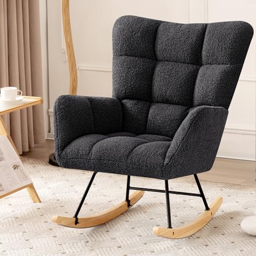 Pink Faux Fur Upholstered Rocking Chair O2794