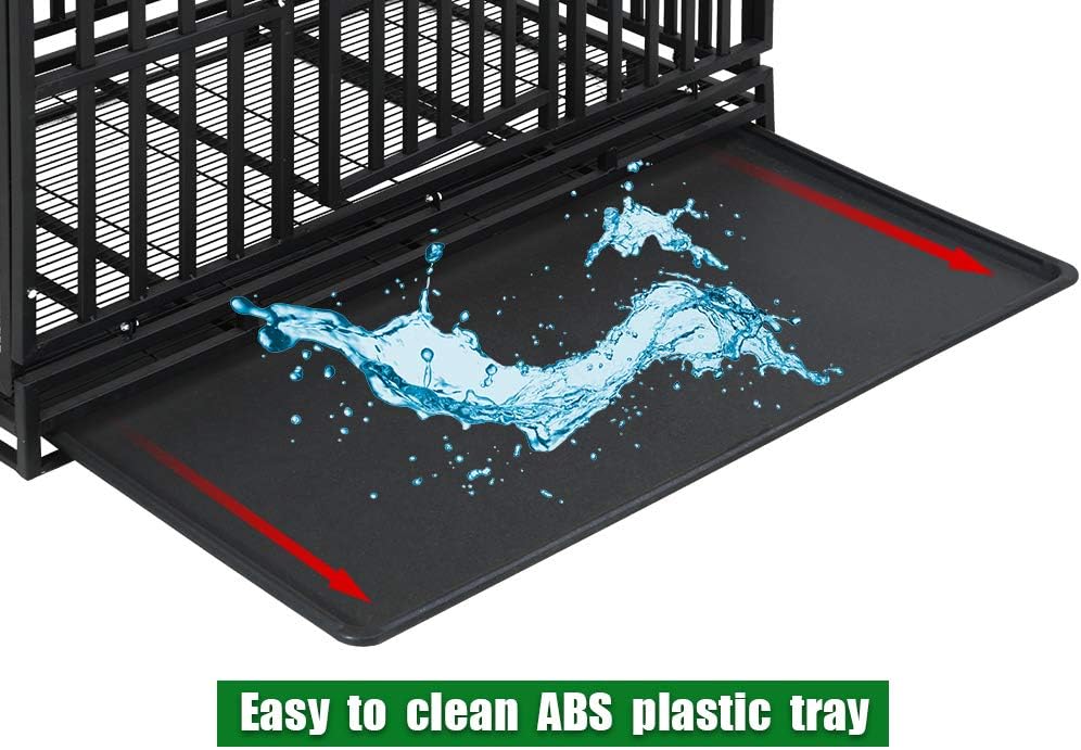 Black 48 Inches Dog Crate with Plastic Tray Double Doors K631092
