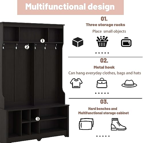 White Wooden 60 Inch Hall Tree with Storage Bench K9135