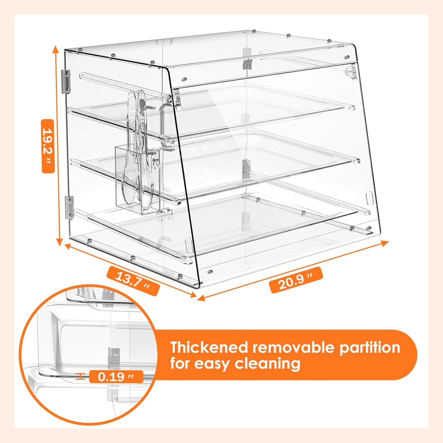 Acrylic 3 Tray Commercial Countertop Bakery Display Case with Rear Door Access & Removable Shelves, 22x17x16.5inch Q860