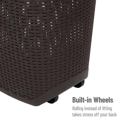60L Rolling Laundry Hamper with Wheels, Plastic, Brown K3952