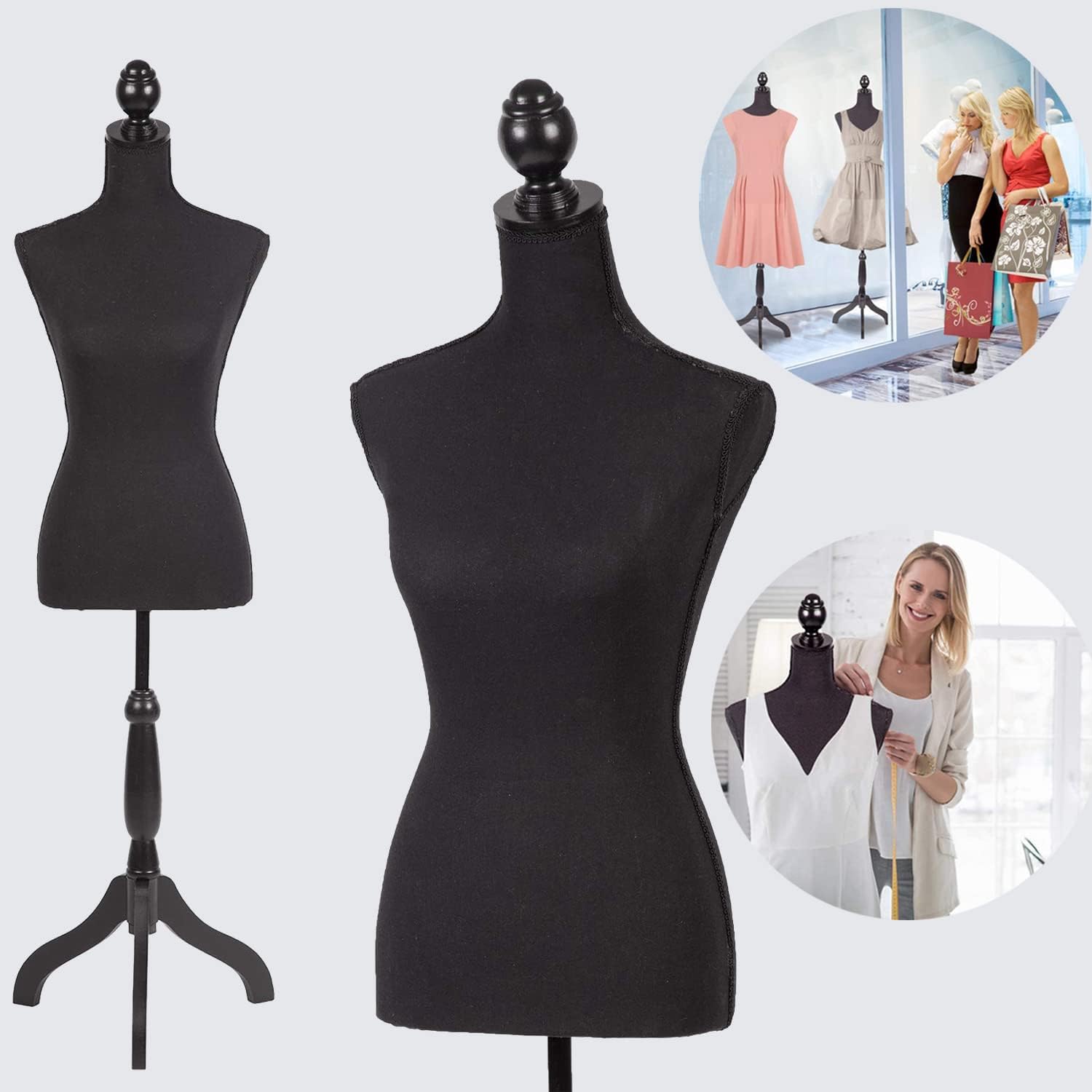 Black Adjustable Dress Form Mannequin with Tripod Stand K32930
