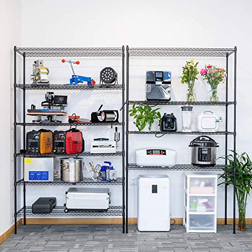 Black 6 Tier Wire Shelving Unit with Wheels, 48"x18"x72" H4146