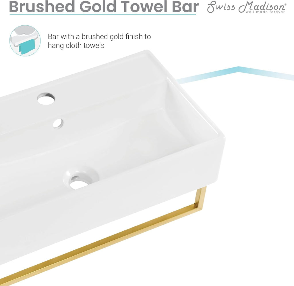 22" Wall-Mount Bathroom Sink with Brushed Gold Towel Bar Z435