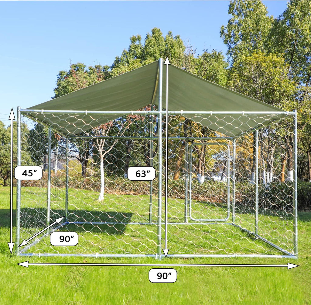 Silver 90"x90"x63" Outdoor Dog Kennel with Water-Resistant Cover S4069