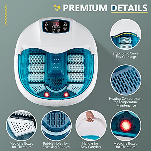 Blue Foot Spa Bath Massager with Heat Bubbles and 6 Electric Massage Rollers N616