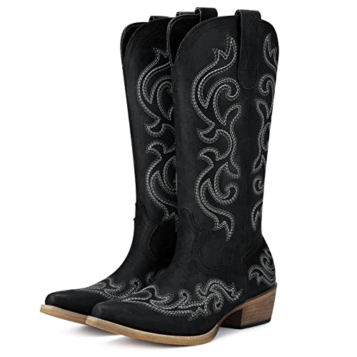Cowboy Boots with Chunky Heel Snip Toe Mid-Calf Boots L938527