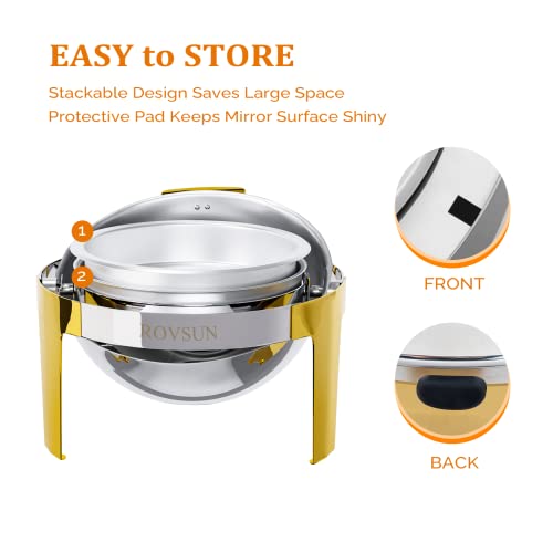 3 Packs Roll Top Stainless Steel Chafing Dish Buffet Set Gold Accent 6 Quart V154