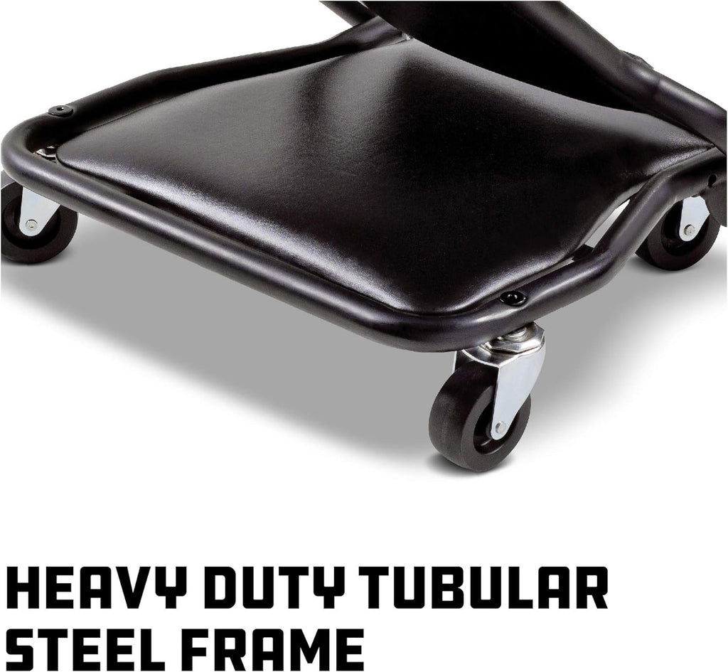 42-Inch Triplex Folding Creeper Rolling Seat Brake Stool Adjustable Roller Garage Chair Black R48980