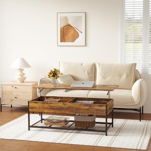 Rustic Brown Wooden Lift Top Coffee Table with Hidden Storage K580