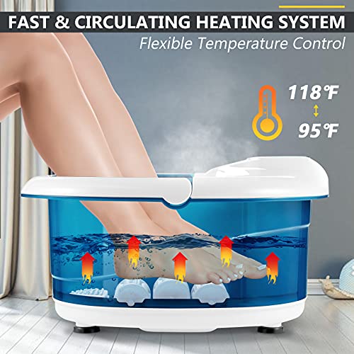 Blue Foot Spa Bath Massager with Heat Bubbles and 6 Electric Massage Rollers N616