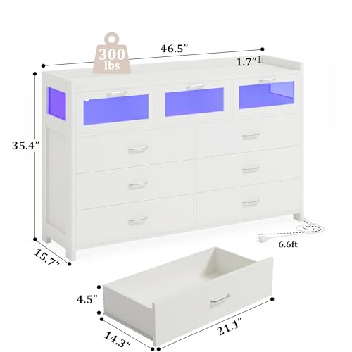 Black 9 Drawer Wood Dresser with LED Lights and Charging Station F487