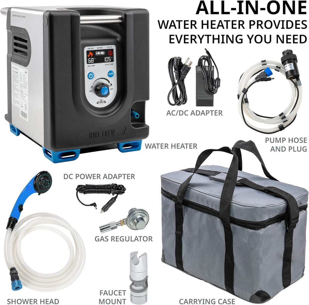 Portable Propane Water Heater & Shower Pump with Built-in Battery, Compact Outdoor System with Carry Case W970