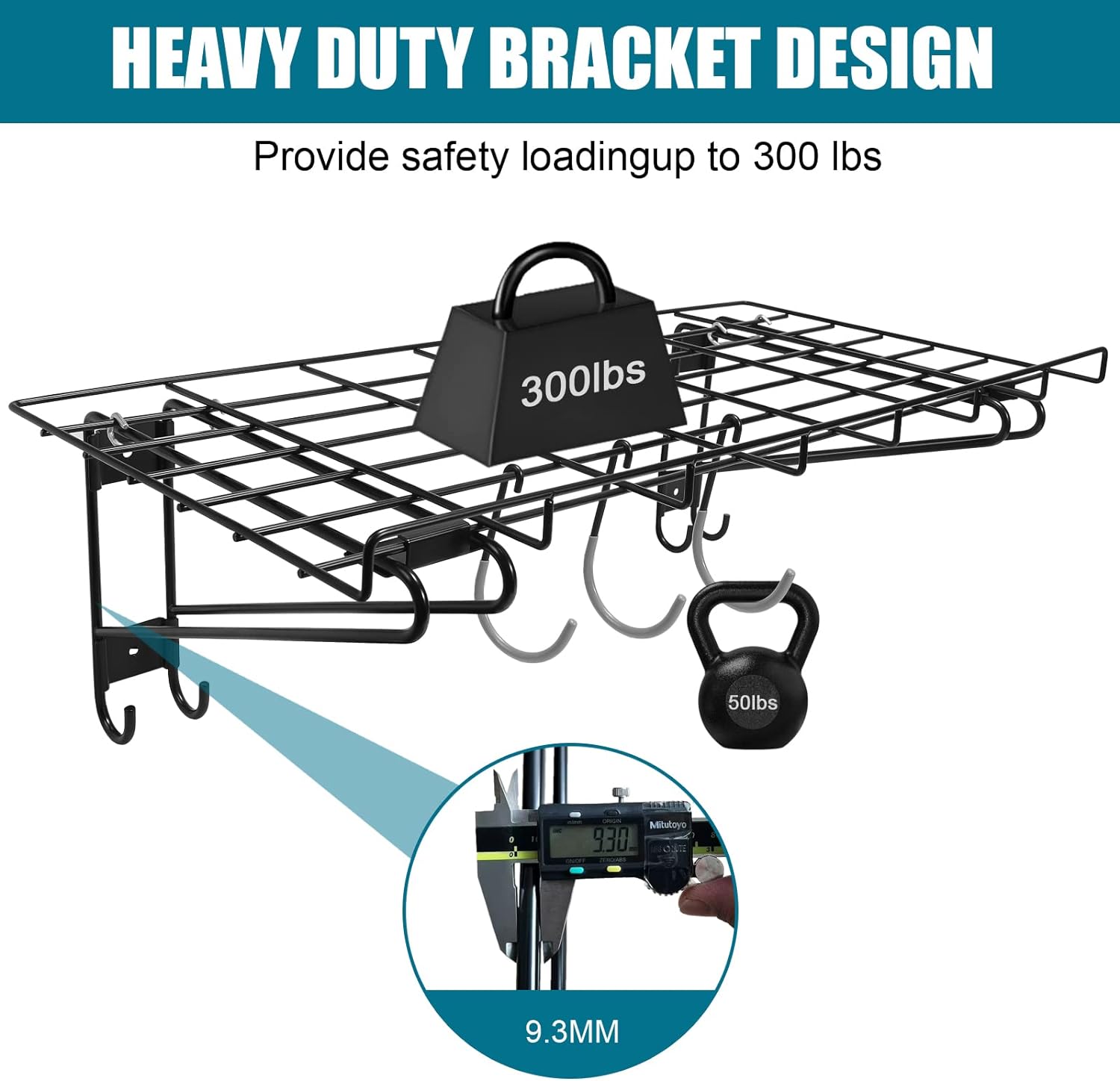 2-Pack Black Garage Wall Shelving with 6 Bike Hooks F53946
