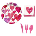 Round Paper Plates with Napkins and Pink Plastic Utensils Disposable Tableware Set of 3 D50330
