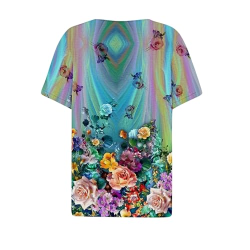 Womens Short Sleeve Henley Neck Button Up Shirts Loose Fit Blouses V1727
