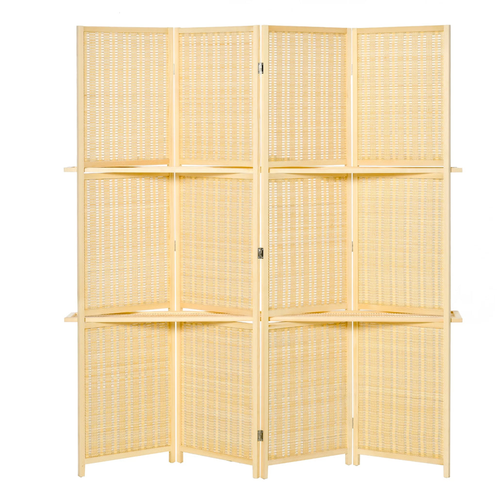 6 Ft Freestanding Bamboo Privacy Screen Panel with Storage Shelves R117
