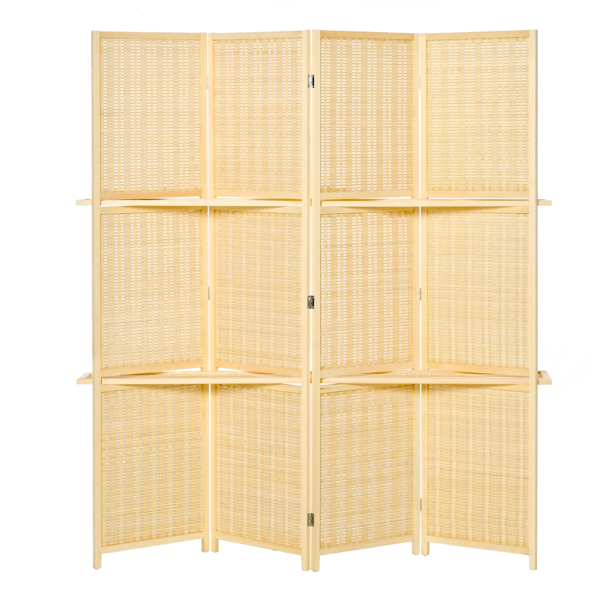 6 Ft Freestanding Bamboo Privacy Screen Panel with Storage Shelves R117