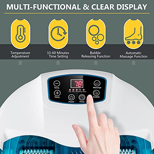 Blue Foot Spa Bath Massager with Heat Bubbles and 6 Electric Massage Rollers N616