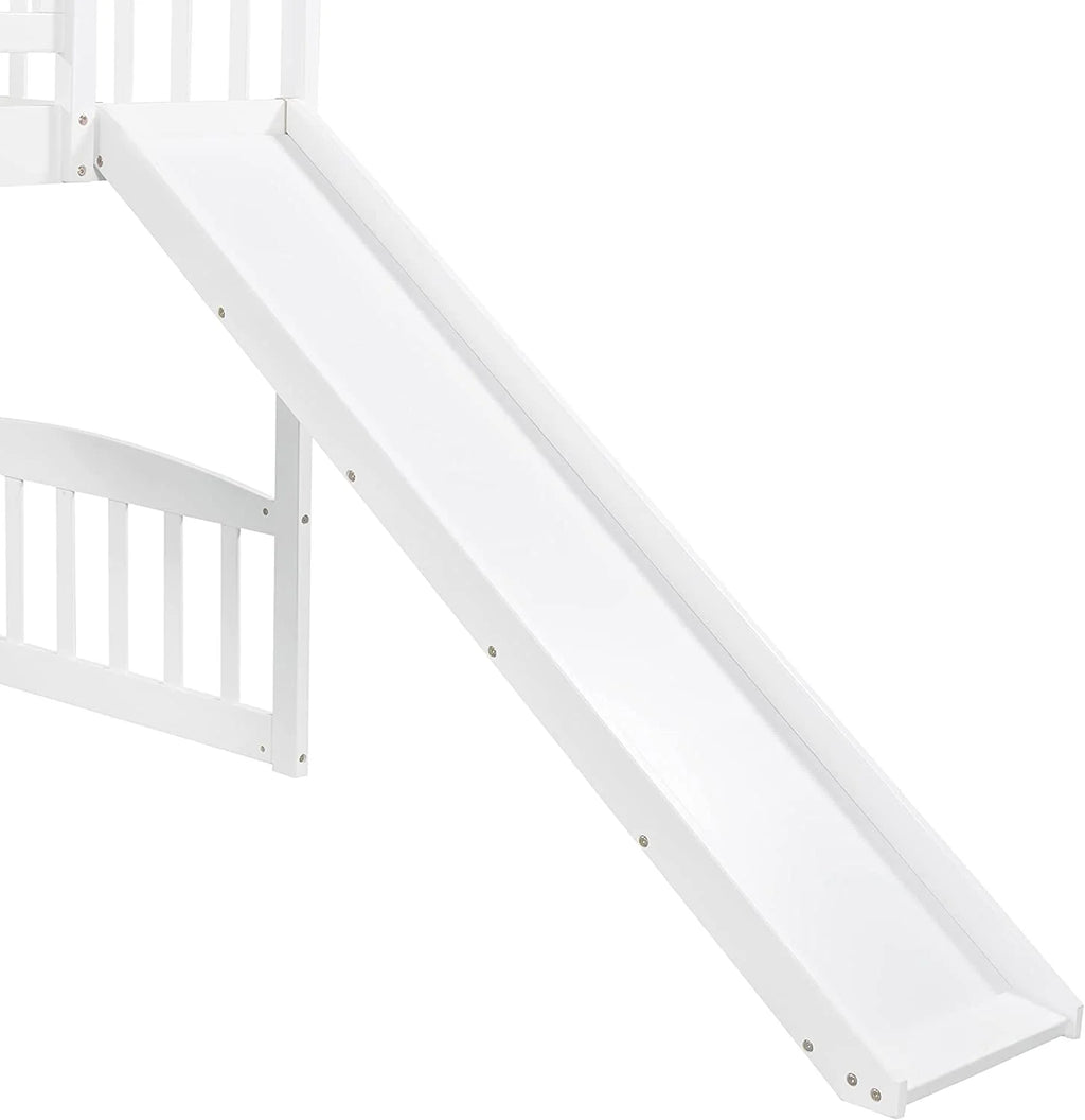 White Wooden Low Loft Bed Frame With Storage U242