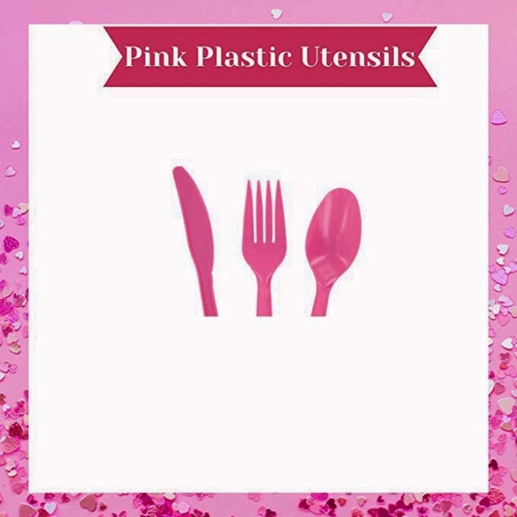 Round Paper Plates with Napkins and Pink Plastic Utensils Disposable Tableware Set of 3 D50330