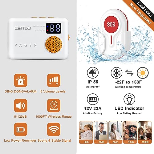 Wireless Call Button with 2 Portable Receiver 2 SOS Call Button E5863