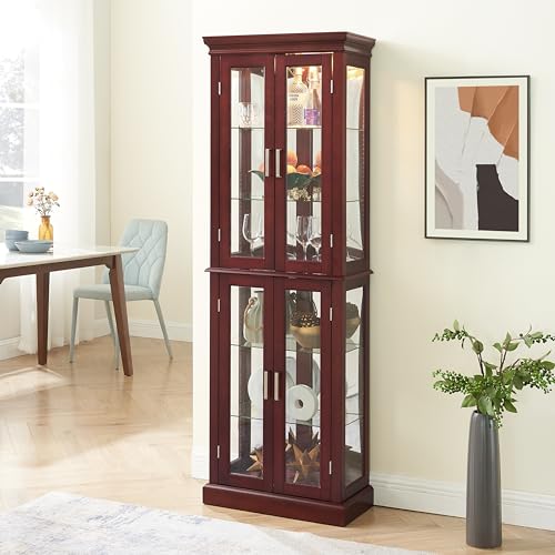 Lighted Glass Curio Display Cabinet with Adjustable Shelves and Mirrored Back K802503