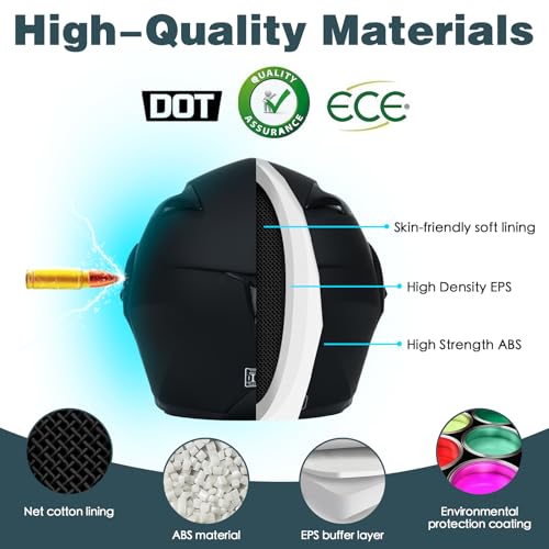 Motorcycle Bluetooth Modular Helmet, DOT Approved Flip Up Full Face Dual Visor Helmet, with Dual Speakers and Microphone P445