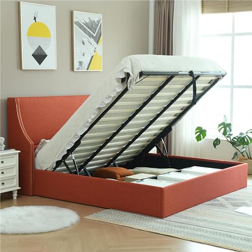 King Size Hydraulic Lift Bed with Gold Line Accents V652928