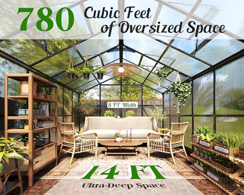 8x12 FT Polycarbonate Greenhouse with 2 Swing Doors Black E1566