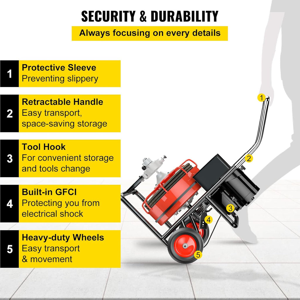 50 Ft x 1/2 Inch Portable Electric Drain Auger Cleaner S903834