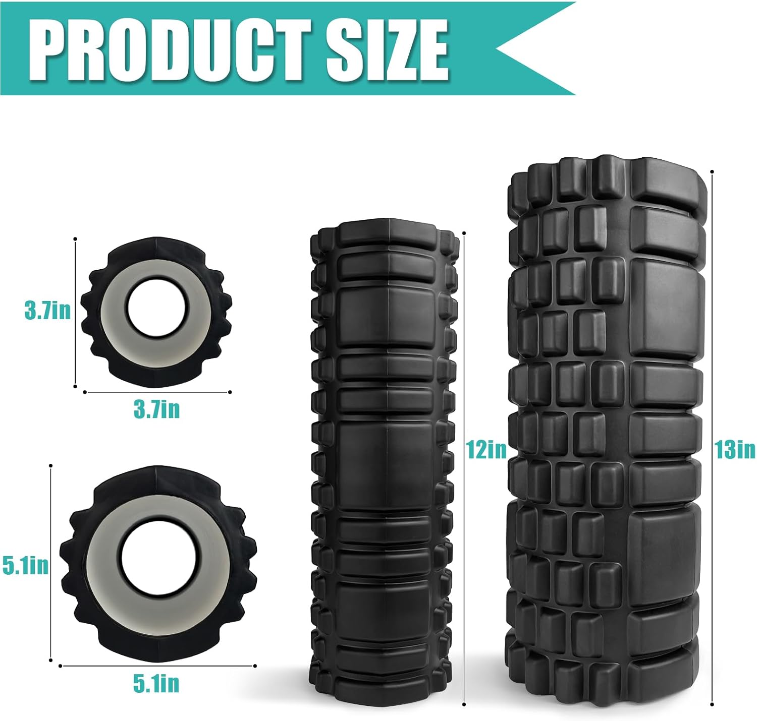 2 High-Density Foam Roller Set (12" and 13") - Black N789488