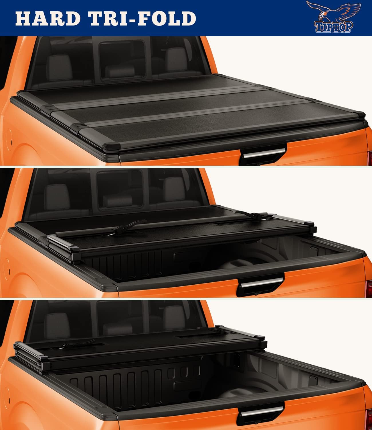 Tri-Fold Hard Tonneau Cover Truck Bed FRP for 6.6ft Bed (78.9") W357