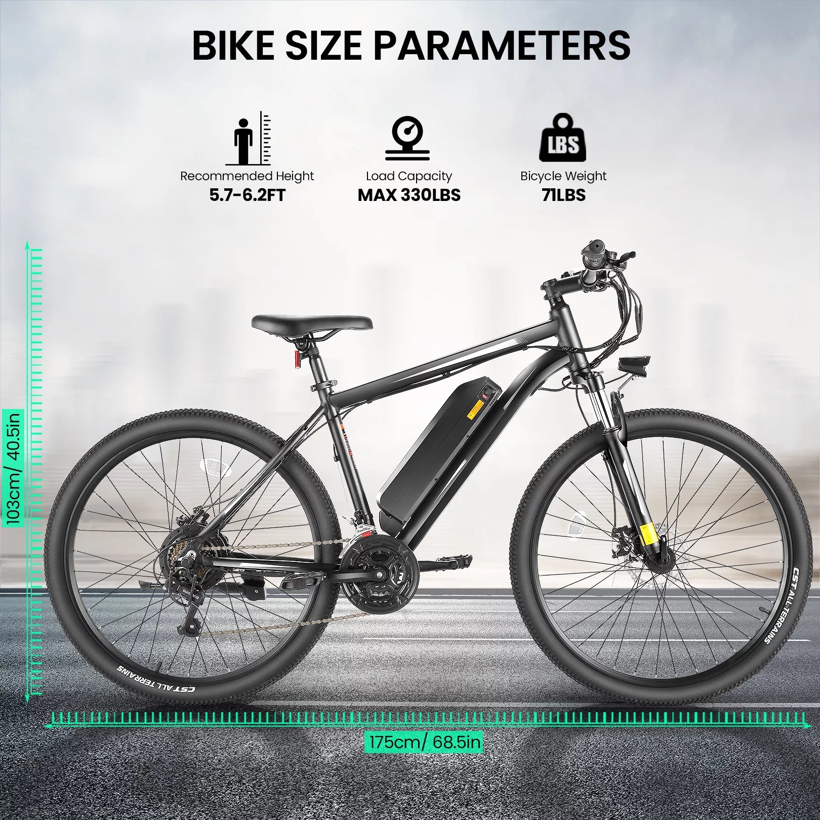 27.5" Electric Bike 500W Mountain Bike with Removable Battery 21 Speed Ebike B1600