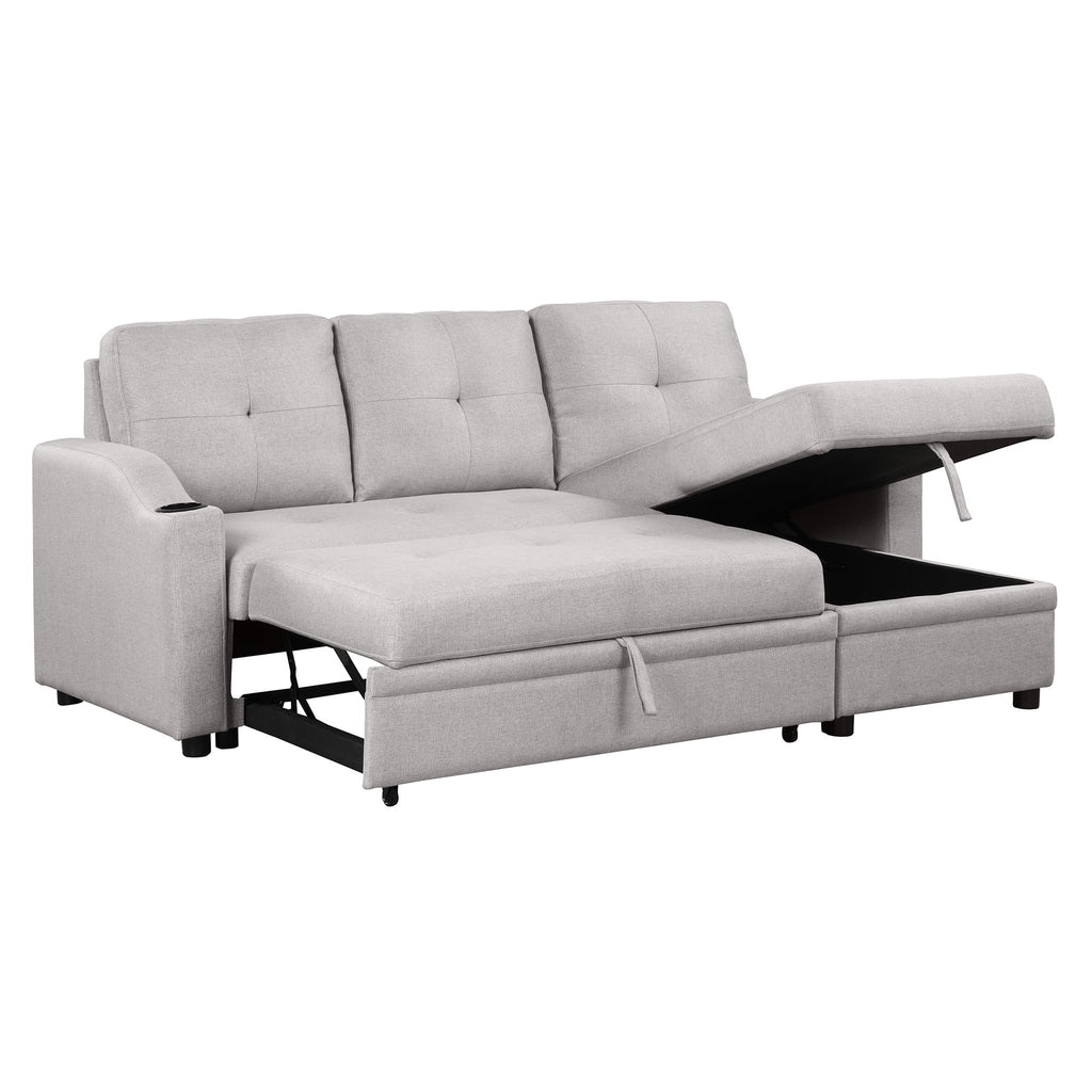 Gray Linen 3 Seater L Shape Sofa with Storage Chaise E536286