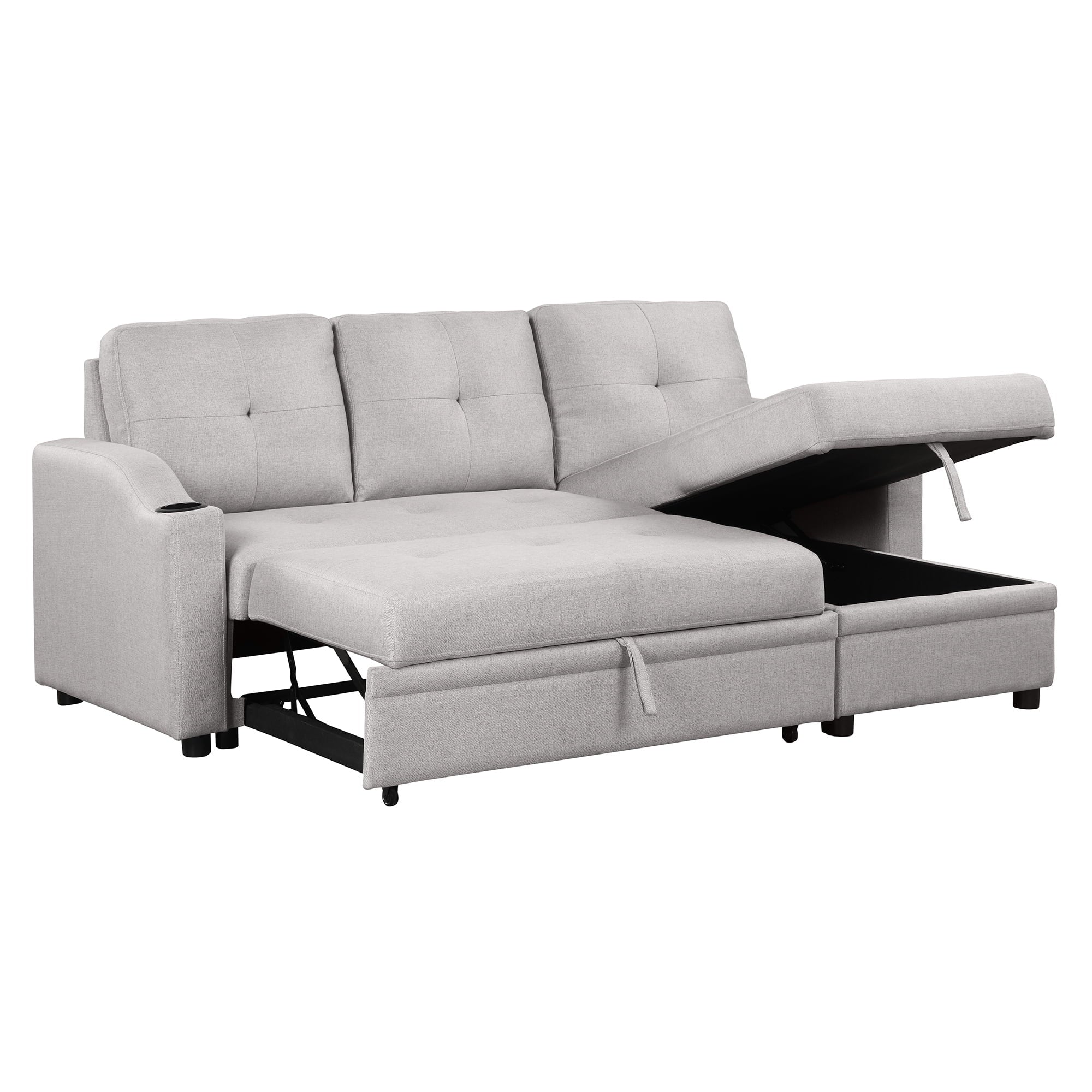 Gray Linen 3 Seater L Shape Sofa with Storage Chaise E536286