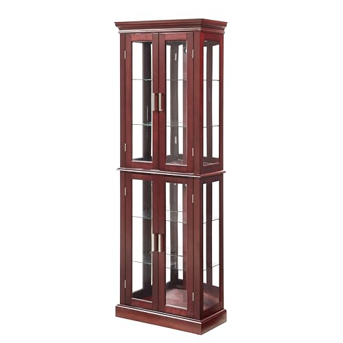 Lighted Glass Curio Display Cabinet with Adjustable Shelves and Mirrored Back K802503