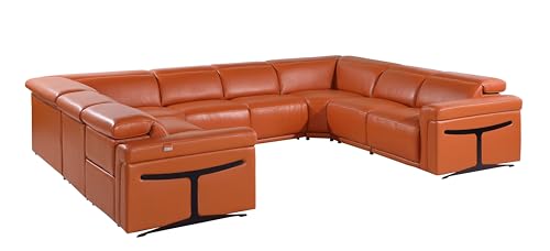8-Piece Italian Leather U Shaped Sectional Couch with Power Reclining Seats, Dark Grey T38429