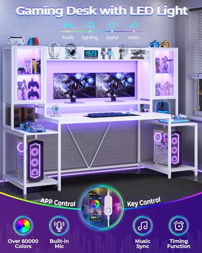 Black Gaming Desk with LED Lights, Hutch and Storage Shelves M973363
