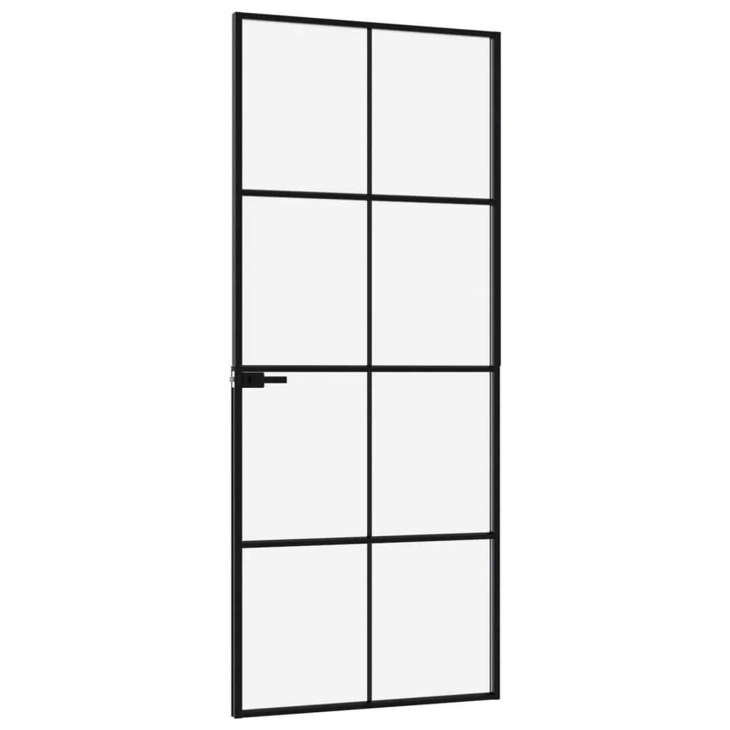 Black 32.7"x79.3" Tempered Glass Aluminum Slim Interior Door Y44668