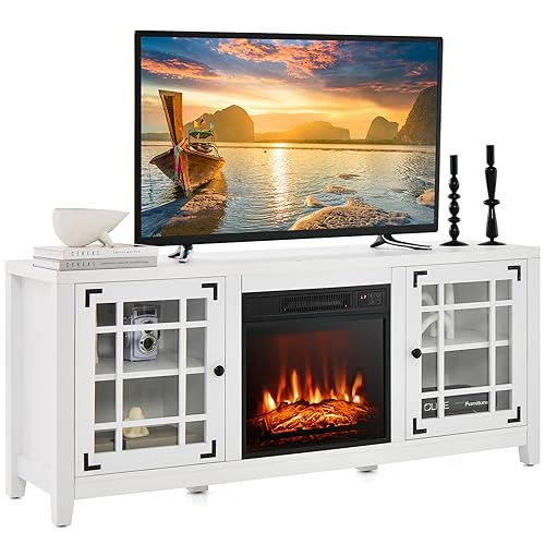 58 Inch TV Console with Electric Fireplace Insert H137
