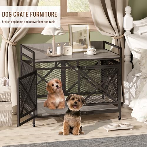 Grey 48 Inch Wooden Dog Crate Q4146