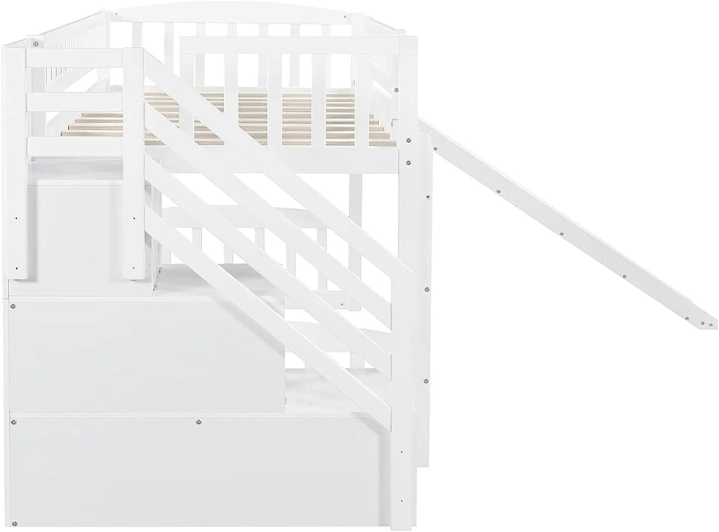 White Wooden Low Loft Bed Frame With Storage U242