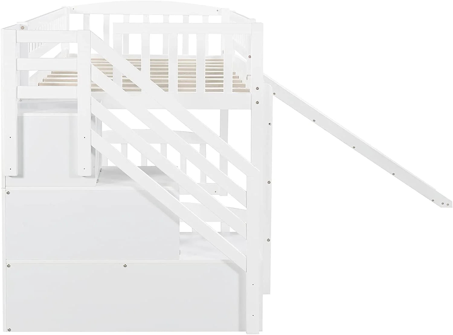 White Wooden Low Loft Bed Frame With Storage U242