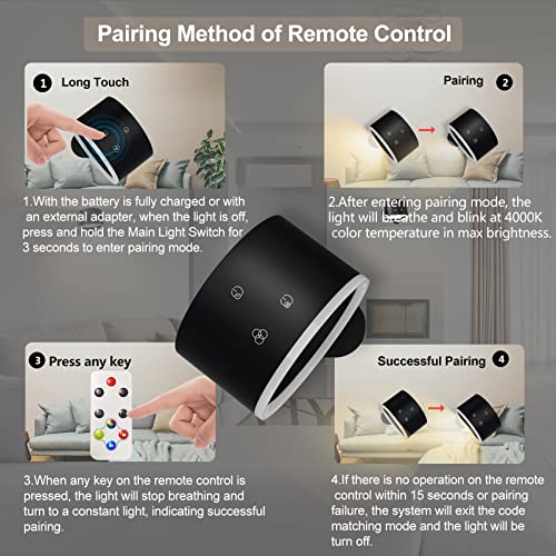 LED Wall Sconces with Rechargeable Battery Operated Dim 3 Brightness Removable Charging 360° Rotate Magnetic Ball Cordless Wall Light X4668