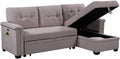 Linen Tufted Upholstered Convertible Corner Couch with Storage Chaise and Pull Out Bed, 84", Light Gray P902921